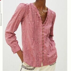 New! Anthropologie Pilcro Jolie pink rose long-sleeve button blouse